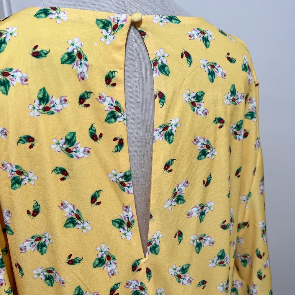 Alexia Admor Oakless Flutter Sleeve Fit & Flare Yellow Ditzy Floral Dress XL NWT - Picture 7 of 10